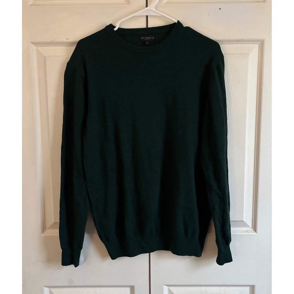 Emi Maglia Mens Sz L Forest Green Wool Cashmere Blend Sweater Made in Italy